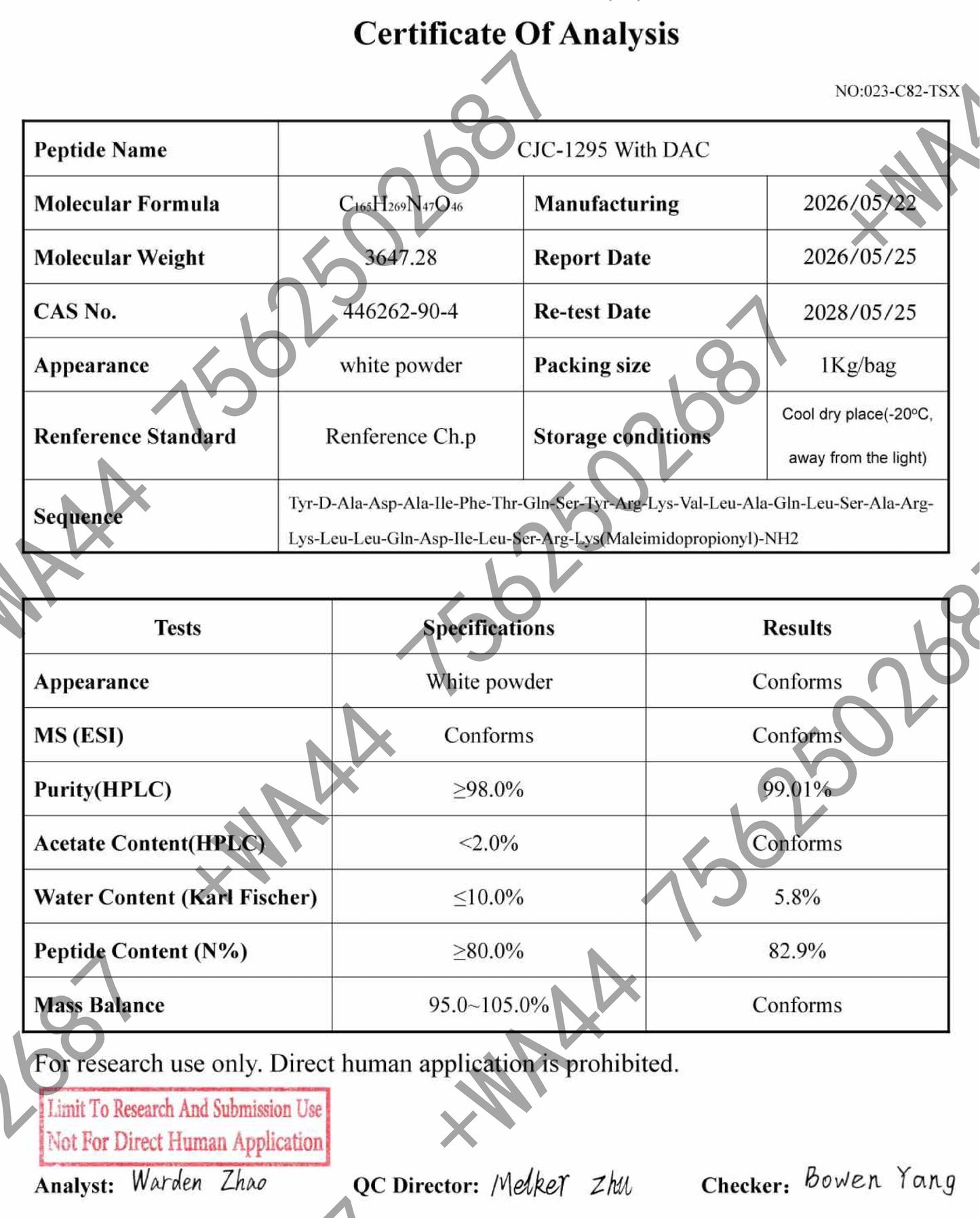 CJC-1295 with DAC for Research ≥99% Purity COA