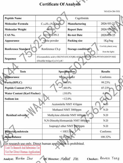 Cagrilintide 5mg for Research ≥99% Purity with COA
