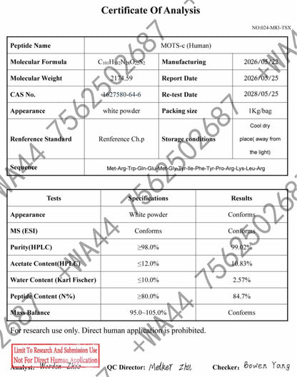 MOTS-c 10mg for Research ≥99% Purity with COA