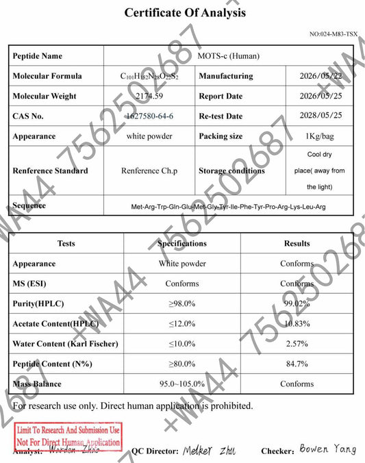 MOTS-c 10mg for Research ≥99% Purity with COA