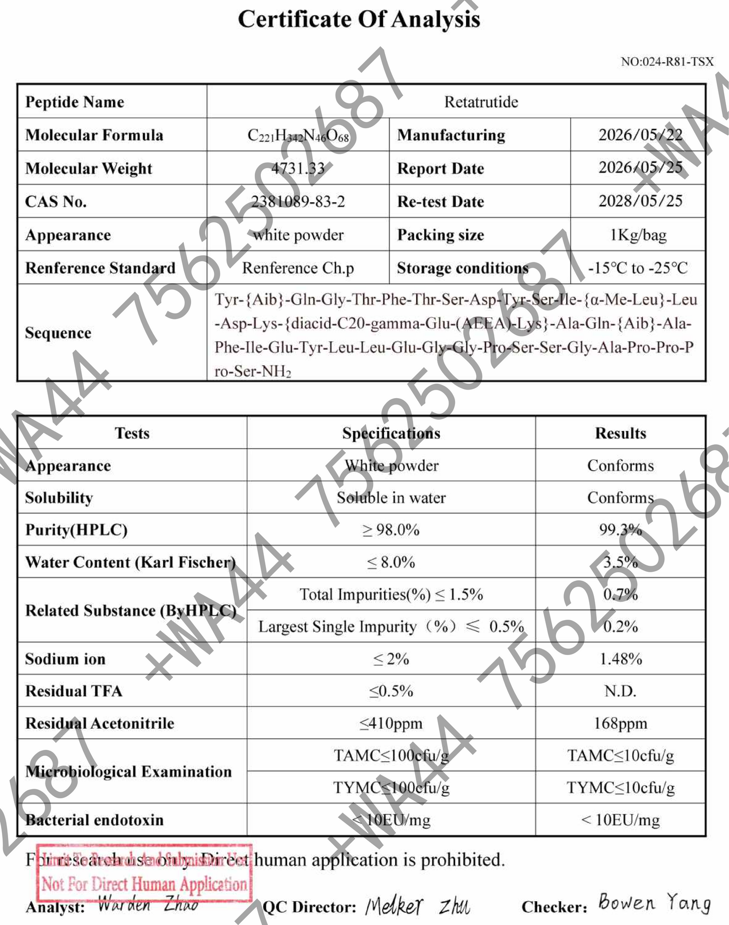 ≥99% Purity Retatrutide 5mg COA Available  Research Peptide Supplier