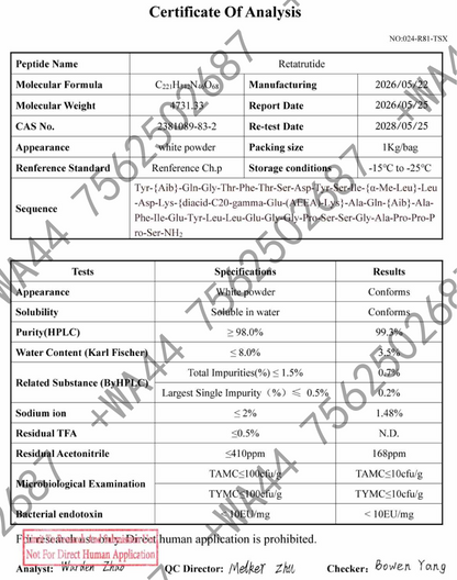 ≥99% Purity Retatrutide 5mg COA Available  Research Peptide Supplier