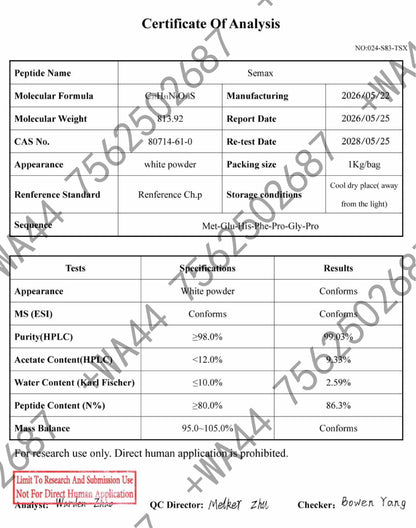 Semax 5mg for Research ≥99% Purity with COA
