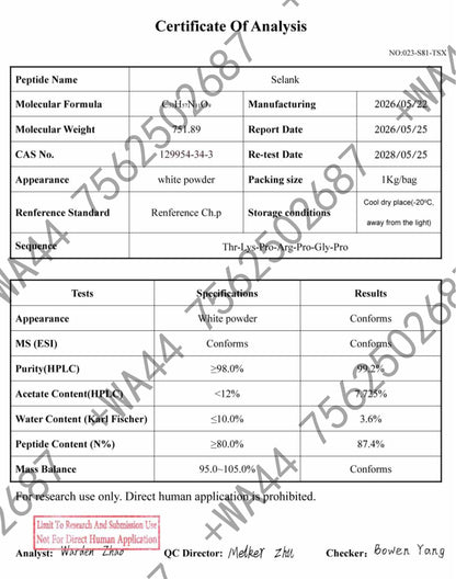 Selank 5mg for Research ≥99% Purity with COA