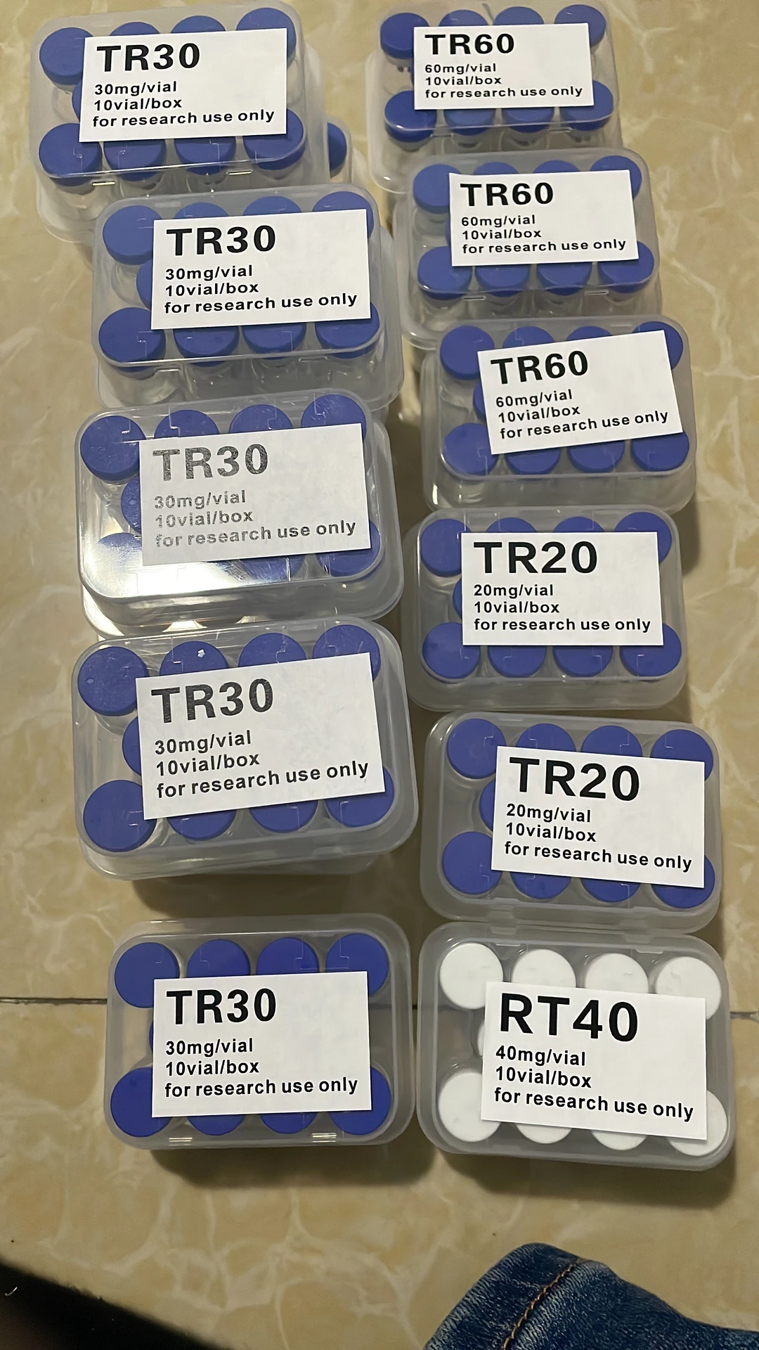 Tirzepatide labeled research vial boxes